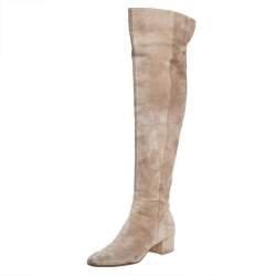 Pre Owned Gianvito Rossi Beige Suede Knee High Boots Size 36