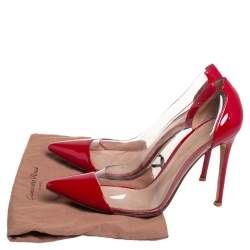 Pre Owned Gianvito Rossi Red Patent Leather and PVC Plexi Pumps Size 37.5