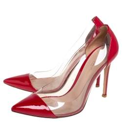 Pre Owned Gianvito Rossi Red Patent Leather and PVC Plexi Pumps Size 37.5