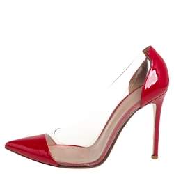 Pre Owned Gianvito Rossi Red Patent Leather and PVC Plexi Pumps Size 37.5