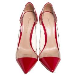 Pre Owned Gianvito Rossi Red Patent Leather and PVC Plexi Pumps Size 37.5