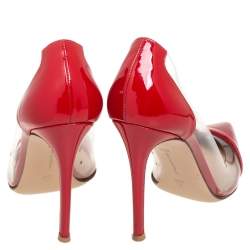 Pre Owned Gianvito Rossi Red Patent Leather and PVC Plexi Pumps Size 37.5