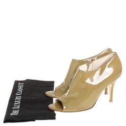 Gianvito Rossi Olive Green Patent Leather Open Toe Booties Size 39