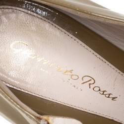 Gianvito Rossi Olive Green Patent Leather Open Toe Booties Size 39