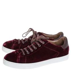 Pre Owned Gianvito Rossi Burgundy Velvet Low Top  Sneakers Size 39