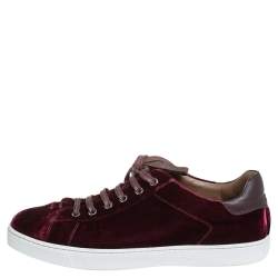 Pre Owned Gianvito Rossi Burgundy Velvet Low Top  Sneakers Size 39