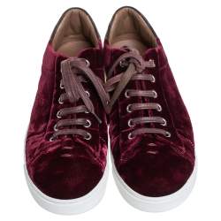 Pre Owned Gianvito Rossi Burgundy Velvet Low Top  Sneakers Size 39