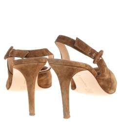 Pre Owned Gianvito Rossi Brown Suede Slingback Pumps Size 37.5