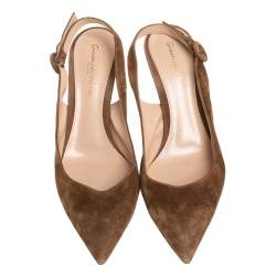 Pre Owned Gianvito Rossi Brown Suede Slingback Pumps Size 37.5