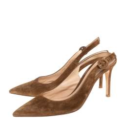 Pre Owned Gianvito Rossi Brown Suede Slingback Pumps Size 37.5