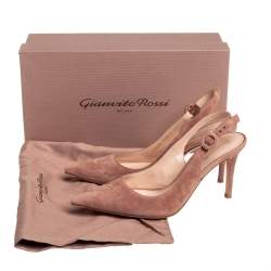 Pre Owned Gianvito Rossi Beige Suede Anna Slingback Sandals Size 36.5