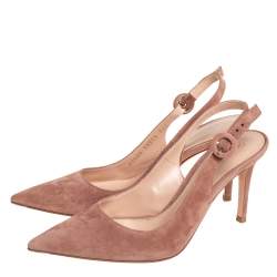 Pre Owned Gianvito Rossi Beige Suede Anna Slingback Sandals Size 36.5