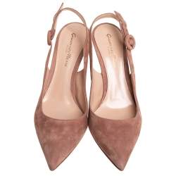 Pre Owned Gianvito Rossi Beige Suede Anna Slingback Sandals Size 36.5