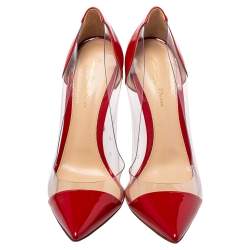 Pre Owned Gianvito Rossi Red Patent Leather And PVC Plexi Pointed Toe Pumps Size 40