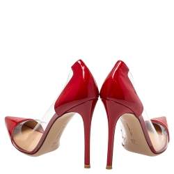 Pre Owned Gianvito Rossi Red Patent Leather And PVC Plexi Pointed Toe Pumps Size 40