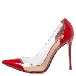 Pre Owned Gianvito Rossi Red Patent Leather And PVC Plexi Pointed Toe Pumps Size 40