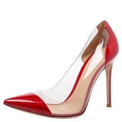 Pre Owned Gianvito Rossi Red Patent Leather And PVC Plexi Pointed Toe Pumps Size 40