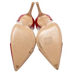 Pre Owned Gianvito Rossi Red Patent Leather And PVC Plexi Pointed Toe Pumps Size 40