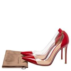 Pre Owned Gianvito Rossi Red Patent Leather And PVC Plexi Pointed Toe Pumps Size 40