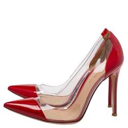 Pre Owned Gianvito Rossi Red Patent Leather And PVC Plexi Pointed Toe Pumps Size 40