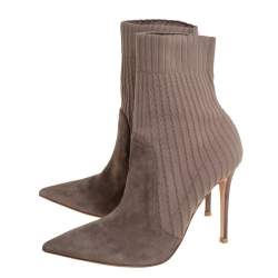 Pre Owned Gianvito Rossi Grey Knit Fabric And Suede Katie Ankle Boots Size 39