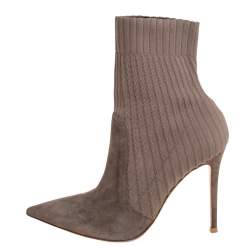 Pre Owned Gianvito Rossi Grey Knit Fabric And Suede Katie Ankle Boots Size 39
