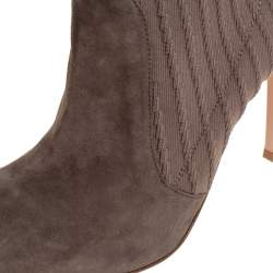 Pre Owned Gianvito Rossi Grey Knit Fabric And Suede Katie Ankle Boots Size 39
