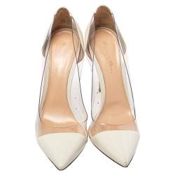 Pre Owned Gianvito Rossi White Patent Leather And PVC Plexi Pointed Toe Pumps Size 40