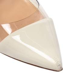 Pre Owned Gianvito Rossi White Patent Leather And PVC Plexi Pointed Toe Pumps Size 40
