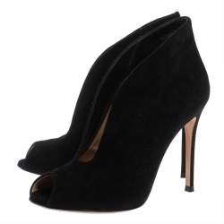 Pre Owned Gianvito Rossi Black Suede Vamp Peep Toe Booties Size 38