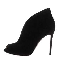 Pre Owned Gianvito Rossi Black Suede Vamp Peep Toe Booties Size 38