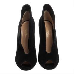 Pre Owned Gianvito Rossi Black Suede Vamp Peep Toe Booties Size 38