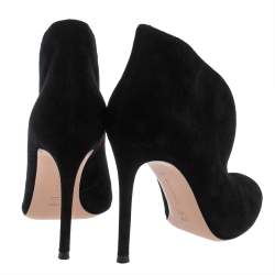 Pre Owned Gianvito Rossi Black Suede Vamp Peep Toe Booties Size 38