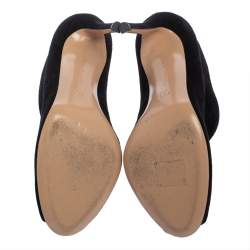 Pre Owned Gianvito Rossi Black Suede Vamp Peep Toe Booties Size 38