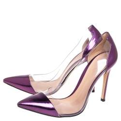 Pre Owned Gianvito Rossi Purple Leather And PVC Plexi Pointed Toe Pumps Size 38