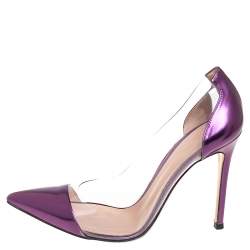 Pre Owned Gianvito Rossi Purple Leather And PVC Plexi Pointed Toe Pumps Size 38