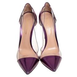 Pre Owned Gianvito Rossi Purple Leather And PVC Plexi Pointed Toe Pumps Size 38