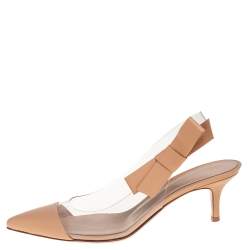 Pre Owned Gianvito Rossi Beige Leather And PVC Slingback Sandals Size 38