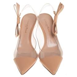 Pre Owned Gianvito Rossi Beige Leather And PVC Slingback Sandals Size 38