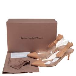 Pre Owned Gianvito Rossi Beige Leather And PVC Slingback Sandals Size 38