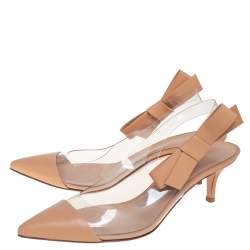 Pre Owned Gianvito Rossi Beige Leather And PVC Slingback Sandals Size 38
