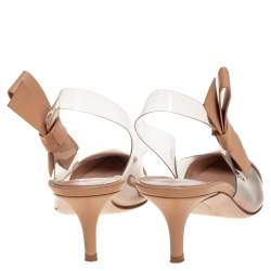Pre Owned Gianvito Rossi Beige Leather And PVC Slingback Sandals Size 38