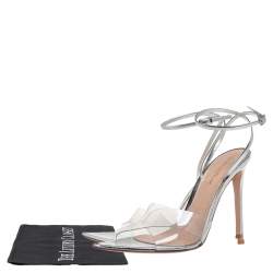 Pre Owned Gianvito Rossi Metallic Silver Leather And PVC Natalie Ankle Strap Sandals Size 39