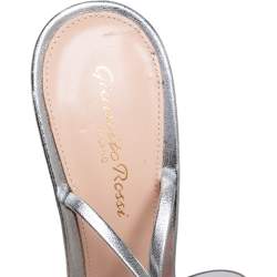 Pre Owned Gianvito Rossi Metallic Silver Leather And PVC Natalie Ankle Strap Sandals Size 39