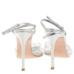 Pre Owned Gianvito Rossi Metallic Silver Leather And PVC Natalie Ankle Strap Sandals Size 39