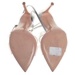 Pre Owned Gianvito Rossi Metallic Silver Leather And PVC Natalie Ankle Strap Sandals Size 39