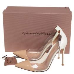 Pre Owned Gianvito Rossi Off White/Beige Patent Leather And PVC Plexi  Pumps Size 37