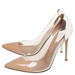 Pre Owned Gianvito Rossi Off White/Beige Patent Leather And PVC Plexi  Pumps Size 37