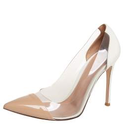 Pre Owned Gianvito Rossi Off White/Beige Patent Leather And PVC Plexi  Pumps Size 37