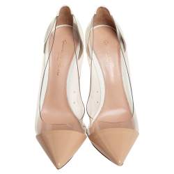 Pre Owned Gianvito Rossi Off White/Beige Patent Leather And PVC Plexi  Pumps Size 37